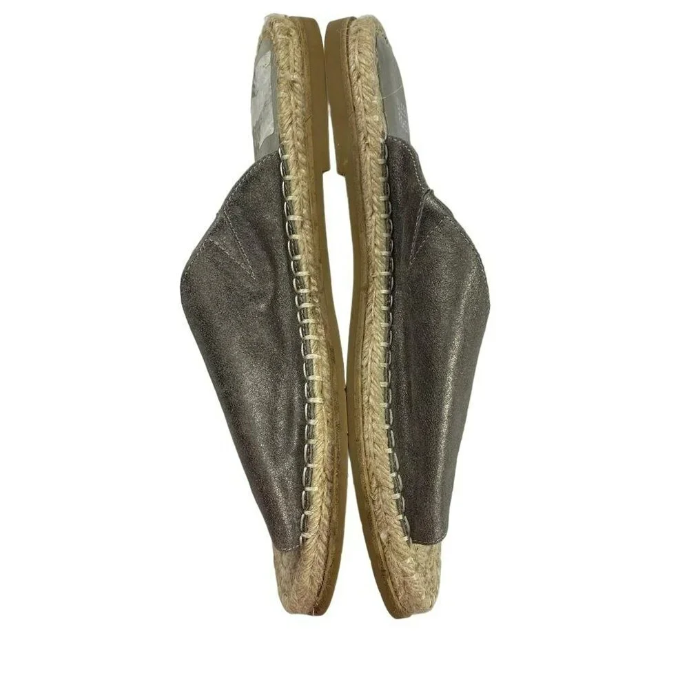 Eileen Fisher Metallic Pewter Milly Mule Espadrille Leather‎ Open Toe Sandals 10
